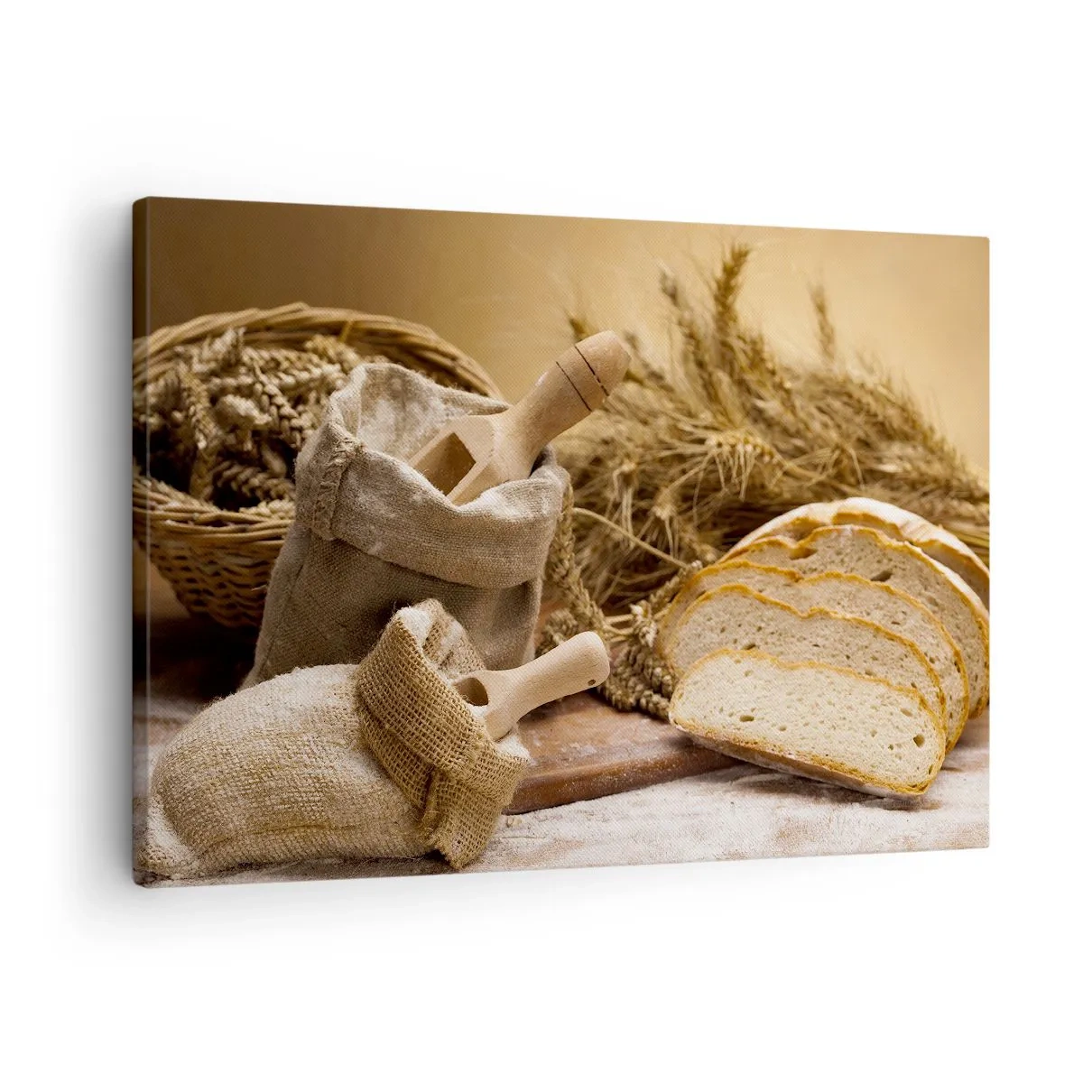 Quadro su tela - Stampe su Tela - Paesaggio con pane, farina e spighe di grano in stile rustico. - 70x50cm - Tagliato dal coltello - Decorazione murale moderna per soggiorno e camera da letto ARTTOR
