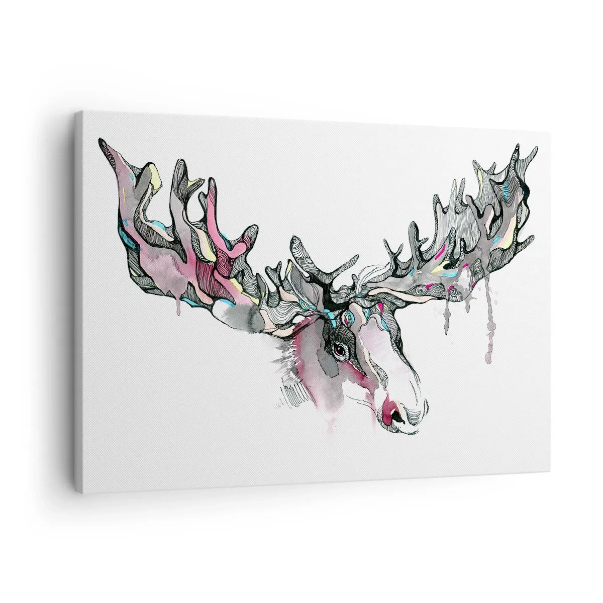 Quadro su tela - Stampe su Tela - Acquerello artistico di un alce con corna folte - 70x50cm - La corona del re del bosco - Decorazione murale moderna per soggiorno e camera da letto ARTTOR