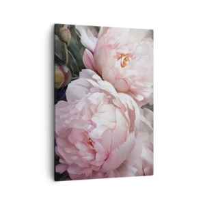 Quadro su tela - Stampe su Tela - Delicate peonie rosa in piena fioritura - 50x70cm - L'attimo della fioritura - Decorazione murale moderna per soggiorno e camera da letto ARTTOR