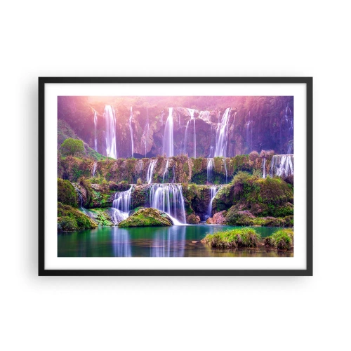 Poster in cornice nera - Cascate immerse nel verde con luci pastello - 70x50cm - La scala verso il cielo - Decorazione murale moderna per soggiorno e camera da letto ARTTOR