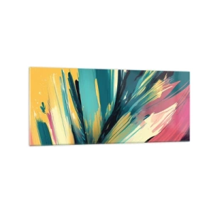 Quadro su vetro - Una composizione astratta dai colori intensi e contrastanti. - 120x50cm - Composizione: esplosione di gioia - Decorazione murale moderna per soggiorno e camera da letto ARTTOR