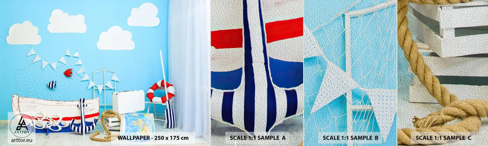 Campione di Fotomurale Premium Sand - La nostalgia delle avventure dei bambini - Per bambini, Nautico, Peschereccio - 100x30 cm