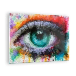 Quadro su vetro - Un occhio geometrico dai colori vivaci con effetto cristallo. - 70x50cm - Luce dell'occhio di cristallo - Decorazione murale moderna per soggiorno e camera da letto ARTTOR