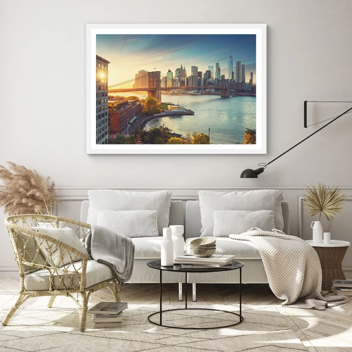 Poster in cornice bianca - L'alba nella grande città - 50x40 cm