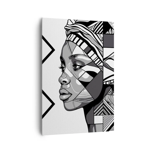 Quadro su tela - Stampe su Tela - Ritratto in bianco e nero di una donna in stile etnico - 70x100cm - Ritratto etnico - Decorazione murale moderna per soggiorno e camera da letto ARTTOR