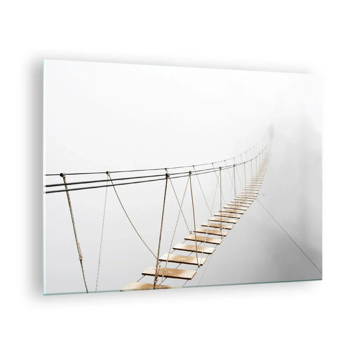 Quadro su vetro - Un ponte sospeso nella nebbia che conduce all'ignoto - 70x50cm - Dove ti porta? - Decorazione murale moderna per soggiorno e camera da letto ARTTOR