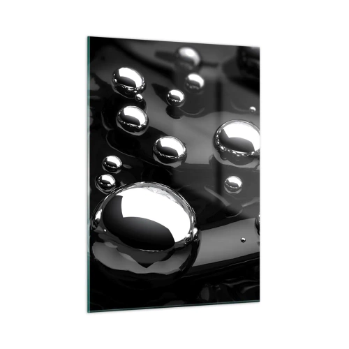 Quadro su vetro - Gocce metalliche su una superficie nera - 50x70cm - Toni di nero - Decorazione murale moderna per soggiorno e camera da letto ARTTOR
