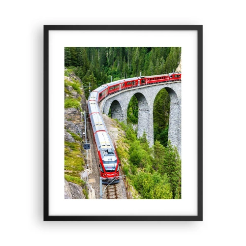 Poster in cornice nera - Il treno tra i monti - 40x50 cm