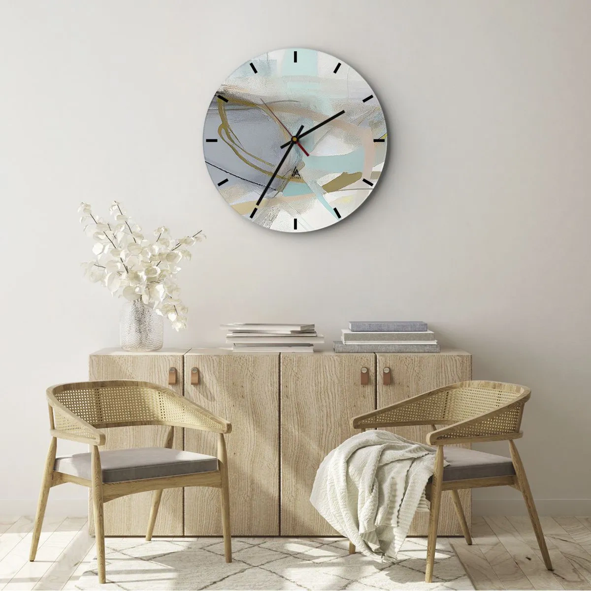 Orologio da parete - Orologio in Vetro - Un'astrazione delicata con pennellate pastello e contorni morbidi. - 30x30cm - Astrazione nebulosa - Decorazione murale moderna per soggiorno, cucina e camera da letto ARTTOR