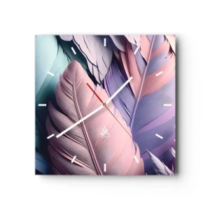 Orologio da parete - Orologio in Vetro - Piume colorate in tonalità pastello su uno sfondo chiaro - 30x30cm - Eleganza per uccelli - Decorazione murale moderna per soggiorno e camera da letto ARTTOR