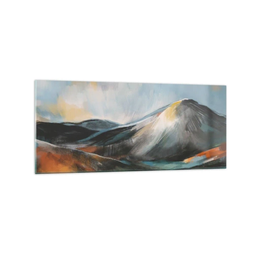 Quadro su vetro - Paesaggio montano astratto in tonalità calde - 120x50cm - Aspri e belli - Decorazione murale moderna per soggiorno e camera da letto ARTTOR