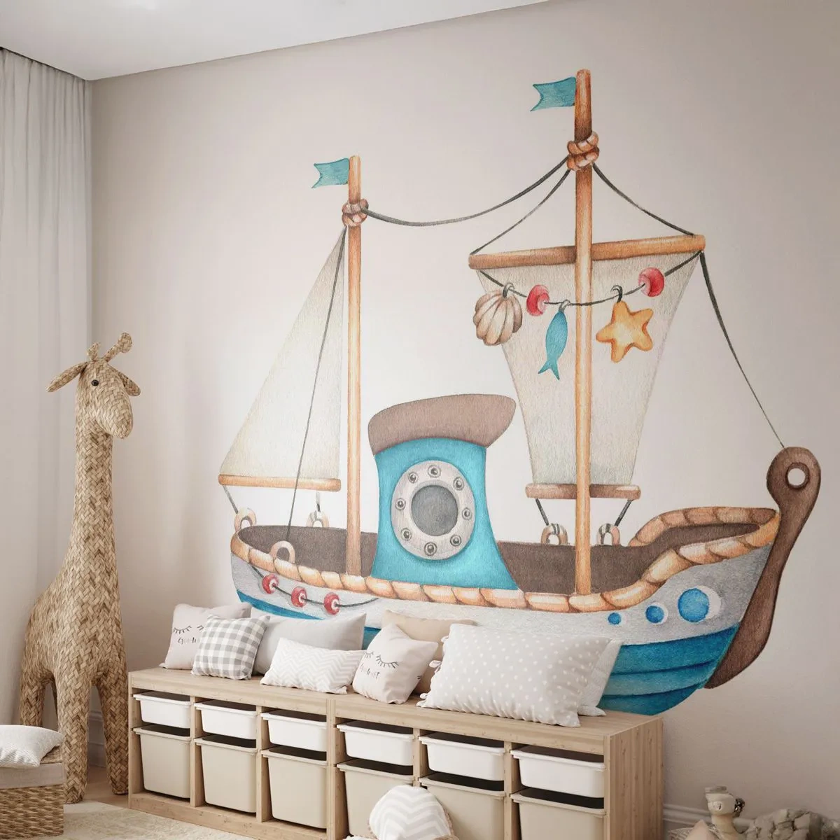 Fotomurali Premium Sand - Benvenuta avventura! - Nave, Bambini, Nautico - 350x256 cm