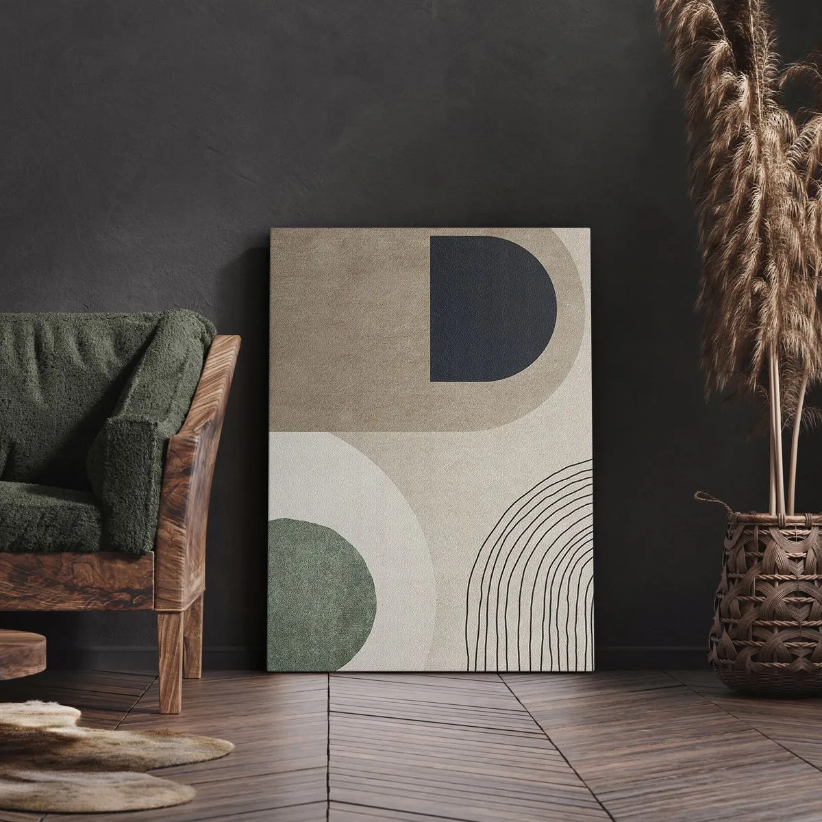 Quadro su tela - Stampe su Tela - Forme geometriche nei toni del beige e del verde - 50x70cm - La mitezza dell'ovale - Decorazione murale moderna per soggiorno e camera da letto ARTTOR