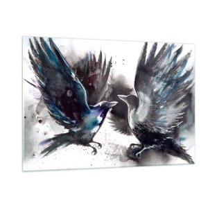 Quadro su vetro - Due corvi in posa dinamica con le ali spiegate - 120x80cm - Corvi imperiali - Decorazione murale moderna per soggiorno e camera da letto ARTTOR
