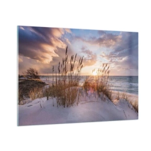 Quadro su vetro - Tramonto sul mare visto attraverso l'erba della riva del mare - 100x70cm - L'addio al sole e al vento - Decorazione murale moderna per soggiorno e camera da letto ARTTOR
