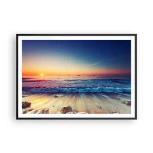 Poster in cornice nera - Tramonto su un mare calmo con onde - 100x70cm - Cosa c'è dietro l'orizzonte? - Decorazione murale moderna per soggiorno e camera da letto ARTTOR