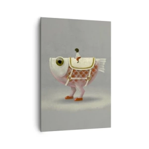 Quadro su tela - Stampe su Tela - Un fantasioso cavaliere di pesce con gambe e sella - 70x100cm - Il cavaliere del pesce - Decorazione murale moderna per soggiorno e camera da letto ARTTOR