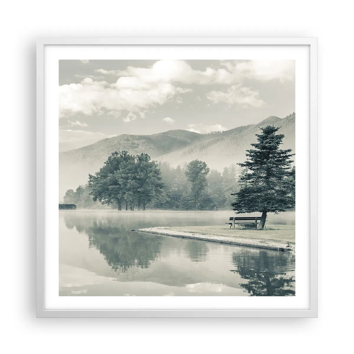 Poster in cornice bianca - Il lago dorme ancora - 60x60 cm