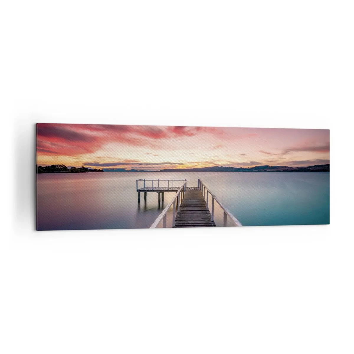 Quadro su tela - Stampe su Tela - Un molo che conduce a un lago tranquillo al tramonto - 160x50cm - La fiamma mite della sera - Decorazione murale moderna per soggiorno e camera da letto ARTTOR