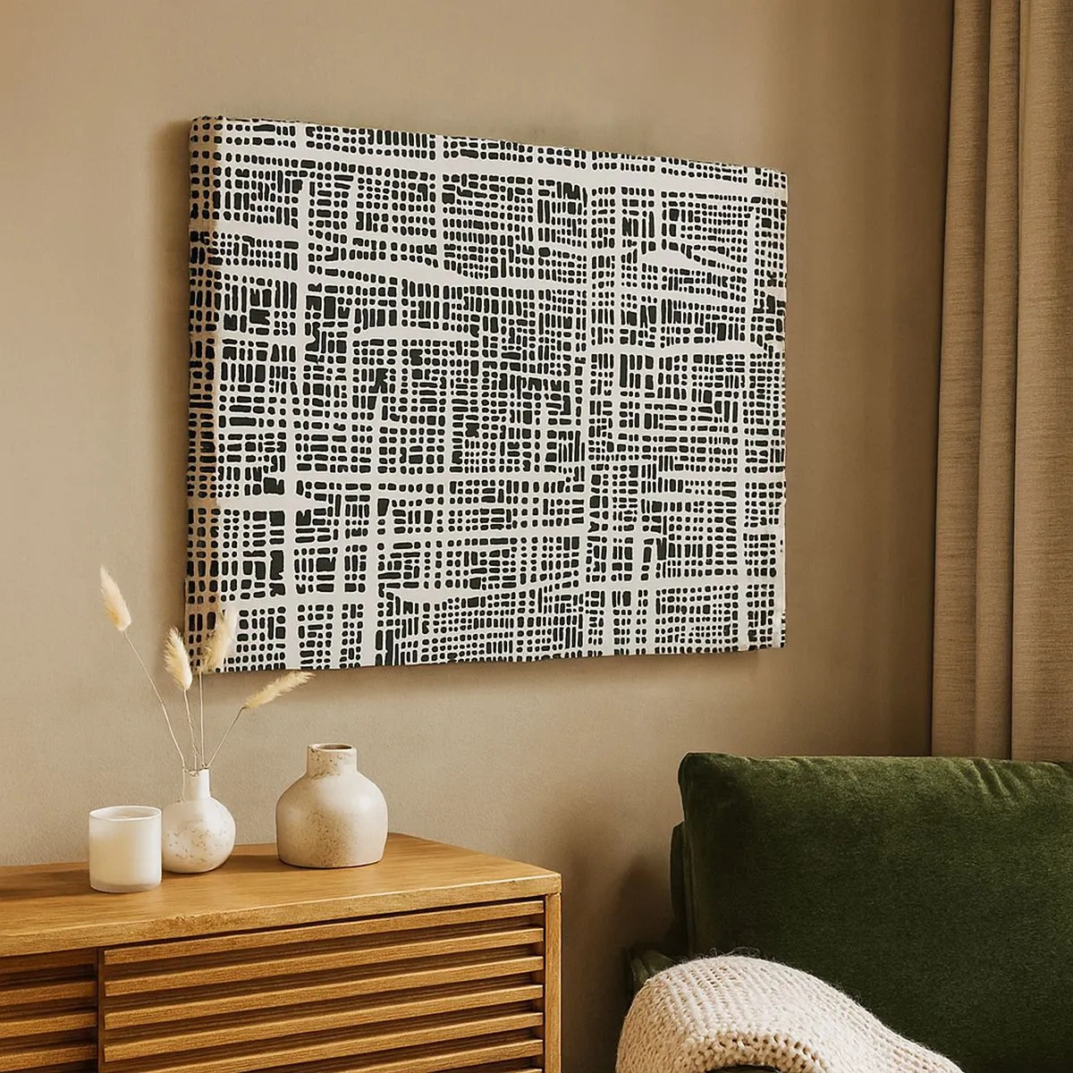 Quadro su tela - Stampe su Tela - Un motivo geometrico che ricorda una griglia su uno sfondo chiaro - 70x50cm - Composizione tessuta - Decorazione murale moderna per soggiorno e camera da letto ARTTOR