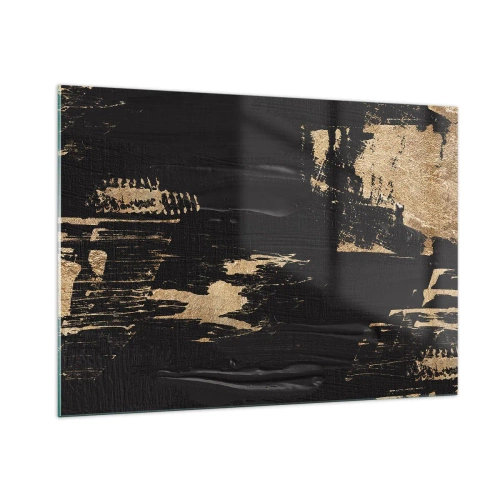 Quadro su vetro - Astrazione nera e oro con una texture simile a una pennellata - 100x70cm - Tracce del contatto - Decorazione murale moderna per soggiorno e camera da letto ARTTOR