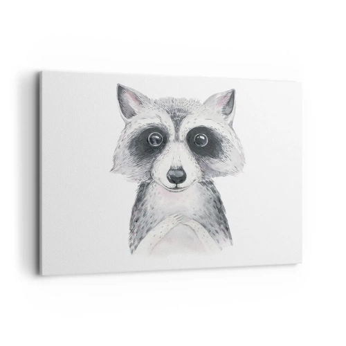 Quadro su tela - Stampe su Tela - Adorabile ritratto di un procione su sfondo bianco - 100x70cm - Un attimo di commozione - Decorazione murale moderna per soggiorno e camera da letto ARTTOR