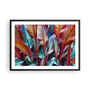 Poster in cornice nera - Foglie colorate di piante tropicali nel folto - 70x50cm - Selva colorata - Decorazione murale moderna per soggiorno e camera da letto ARTTOR