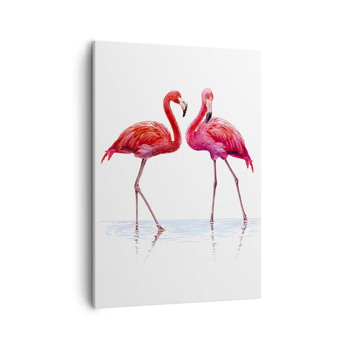 Quadro su tela - Stampe su Tela - Una coppia di fenicotteri nell'acqua su uno sfondo chiaro - 50x70cm - Appuntamento in rosa - Decorazione murale moderna per soggiorno e camera da letto ARTTOR