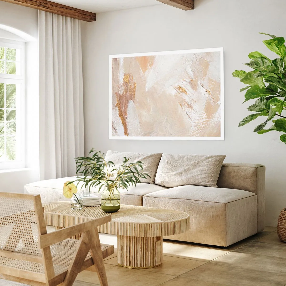 Poster - Delicati toni astratti nelle tonalità del beige e dell'oro - 100x70cm - Composizione pastello - Decorazione murale moderna per soggiorno e camera da letto ARTTOR