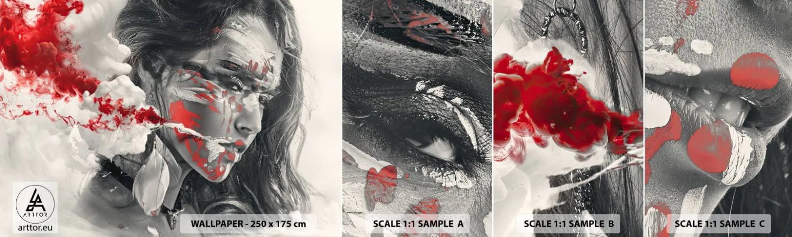 Campione di Fotomurale Adesivo Deluxe Sticker - Nei vapori dell'assurdo - Astrazione, Volto di donna, Ritratto di una donna - 100x30 cm