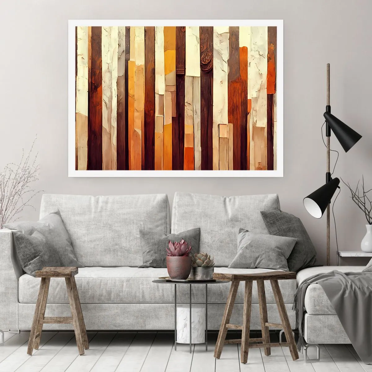 Poster - Composizione geometrica nei toni del legno e dell'oro - 100x70cm - L'inno dei legni boschivi - Decorazione murale moderna per soggiorno e camera da letto ARTTOR