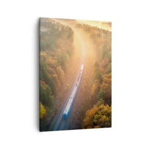 Quadro su tela - Stampe su Tela - Un treno in una foresta autunnale all'alba - 50x70cm - Viaggio autunnale - Decorazione murale moderna per soggiorno e camera da letto ARTTOR