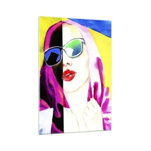 Quadro su vetro - Ritratto colorato di una donna che indossa occhiali da sole - 70x100cm - Non sono bianca e non sono nera - Decorazione murale moderna per soggiorno e camera da letto ARTTOR