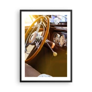 Poster in cornice nera - Interno di un'auto d'epoca con volante - 50x70cm - Un soffio di lusso dal passato - Decorazione murale moderna per soggiorno e camera da letto ARTTOR