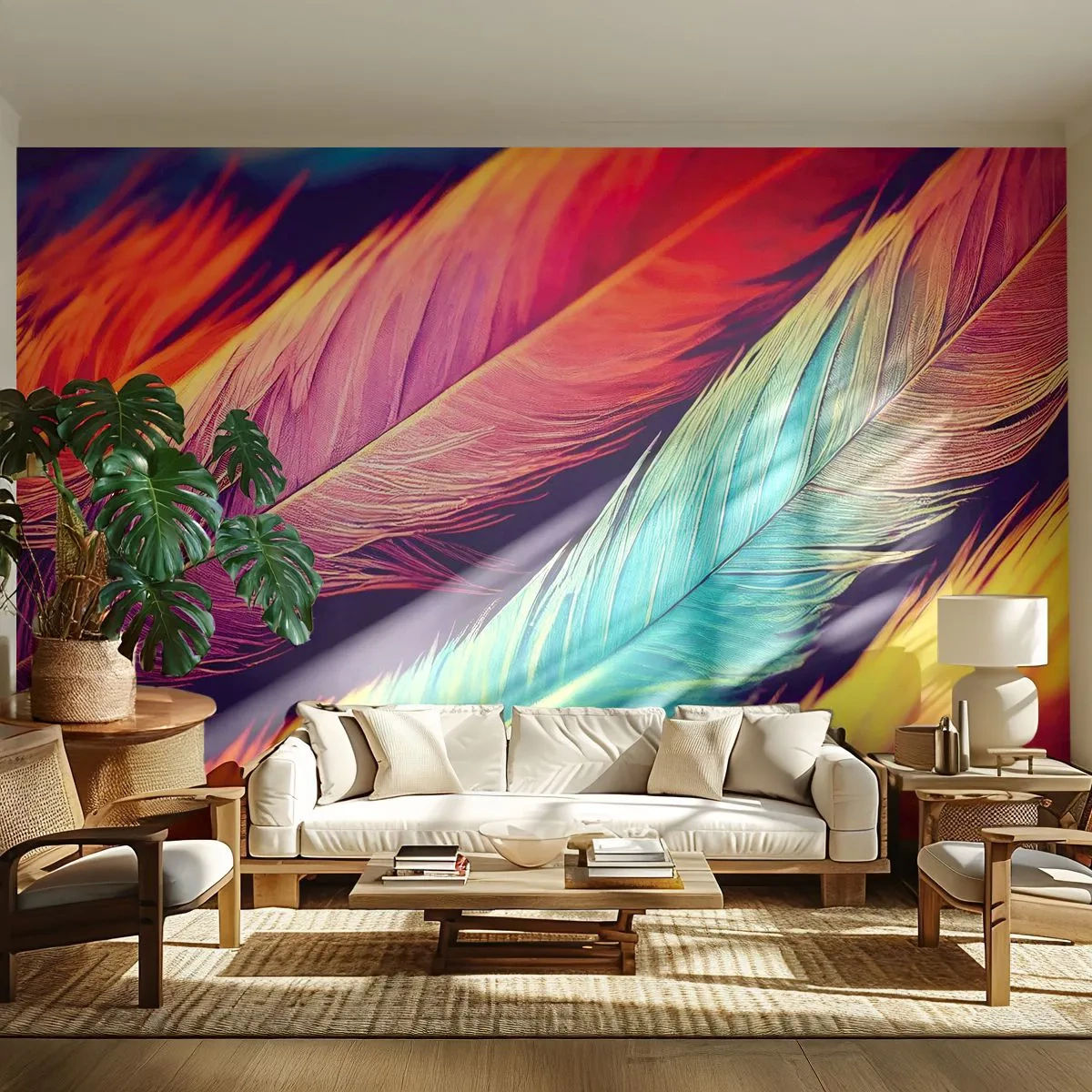 Fotomurali Premium Sand - Arcobaleno piumato - Piume, Leggero, Colorato - 500x350 cm