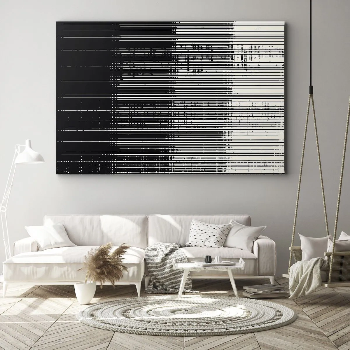Quadro su tela - Stampe su Tela - Composizione astratta di linee in bianco e nero contrastanti - 100x70cm - Onde e vibrazioni - Decorazione murale moderna per soggiorno e camera da letto ARTTOR
