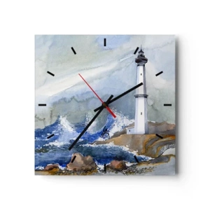 Orologio da parete - Orologio in Vetro - Un faro su una costa rocciosa con mare agitato - 30x30cm - Contro il buio e le burrasche - Decorazione murale moderna per soggiorno e camera da letto ARTTOR