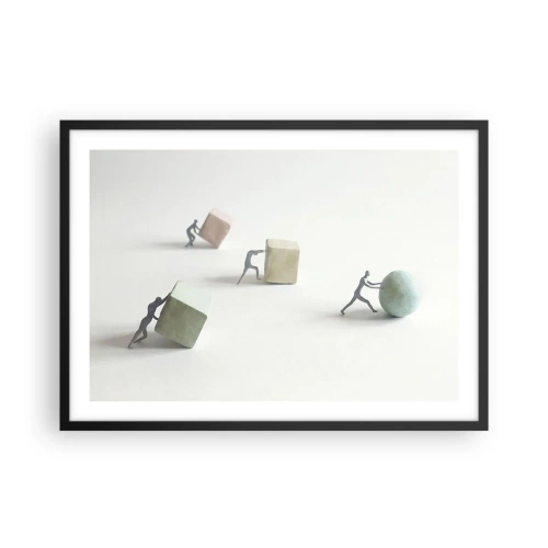 Poster in cornice nera - Miniature che spingono forme su uno sfondo chiaro - 70x50cm - È la vita - Decorazione murale moderna per soggiorno e camera da letto ARTTOR