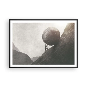 Poster in cornice nera - Un uomo che scala un enorme masso su una collina - 100x70cm - Credo contro ogni speranza - Decorazione murale moderna per soggiorno e camera da letto ARTTOR