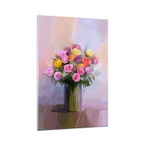 Quadro su vetro - Un mazzo di rose colorate in un vaso di vetro - 80x120cm - Bellezza immobile - Decorazione murale moderna per soggiorno e camera da letto ARTTOR