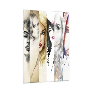 Quadro su vetro - Un collage di ritratti di donne in vari stili artistici. - 50x70cm - E sei sempre tu - Decorazione murale moderna per soggiorno e camera da letto ARTTOR