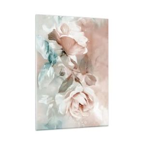 Quadro su vetro - Delicate rose pastello acquerellate su uno sfondo chiaro - 50x70cm - Lo spirito del romanticismo - Decorazione murale moderna per soggiorno e camera da letto ARTTOR