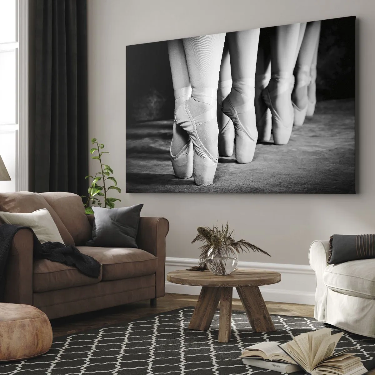 Quadro su tela - Stampe su Tela - Ripresa in bianco e nero delle scarpette da ballo delle ballerine - 120x80cm - Insieme, con leggerezza - Decorazione murale moderna per soggiorno e camera da letto ARTTOR