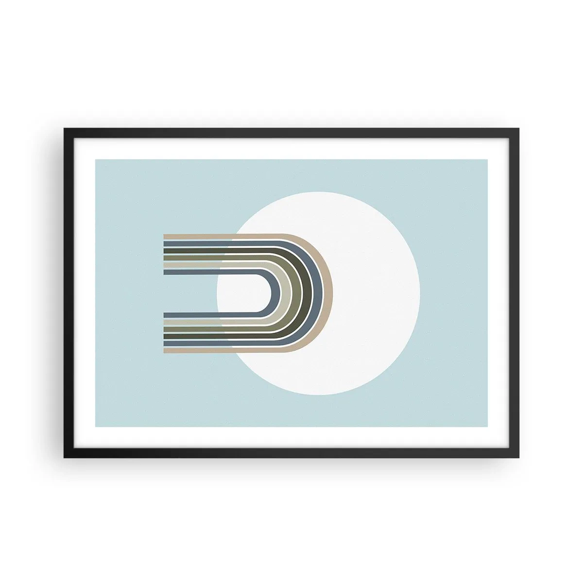 Poster in cornice nera - Una composizione minimalista con un cerchio e delle linee su uno sfondo pastello. - 70x50cm - Attrazione irresistibile - Decorazione murale moderna per soggiorno e camera da letto ARTTOR