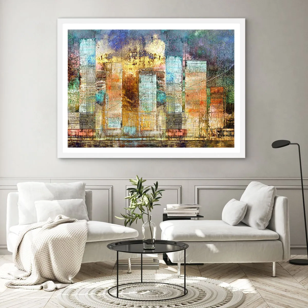 Poster in cornice bianca - Metropoli nel sole - 70x50 cm