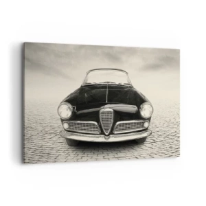 Quadro su tela - Stampe su Tela - Un'auto d'epoca su una piazza di ciottoli in stile monocromatico - 100x70cm - Come non amarmi? - Decorazione murale moderna per soggiorno e camera da letto ARTTOR