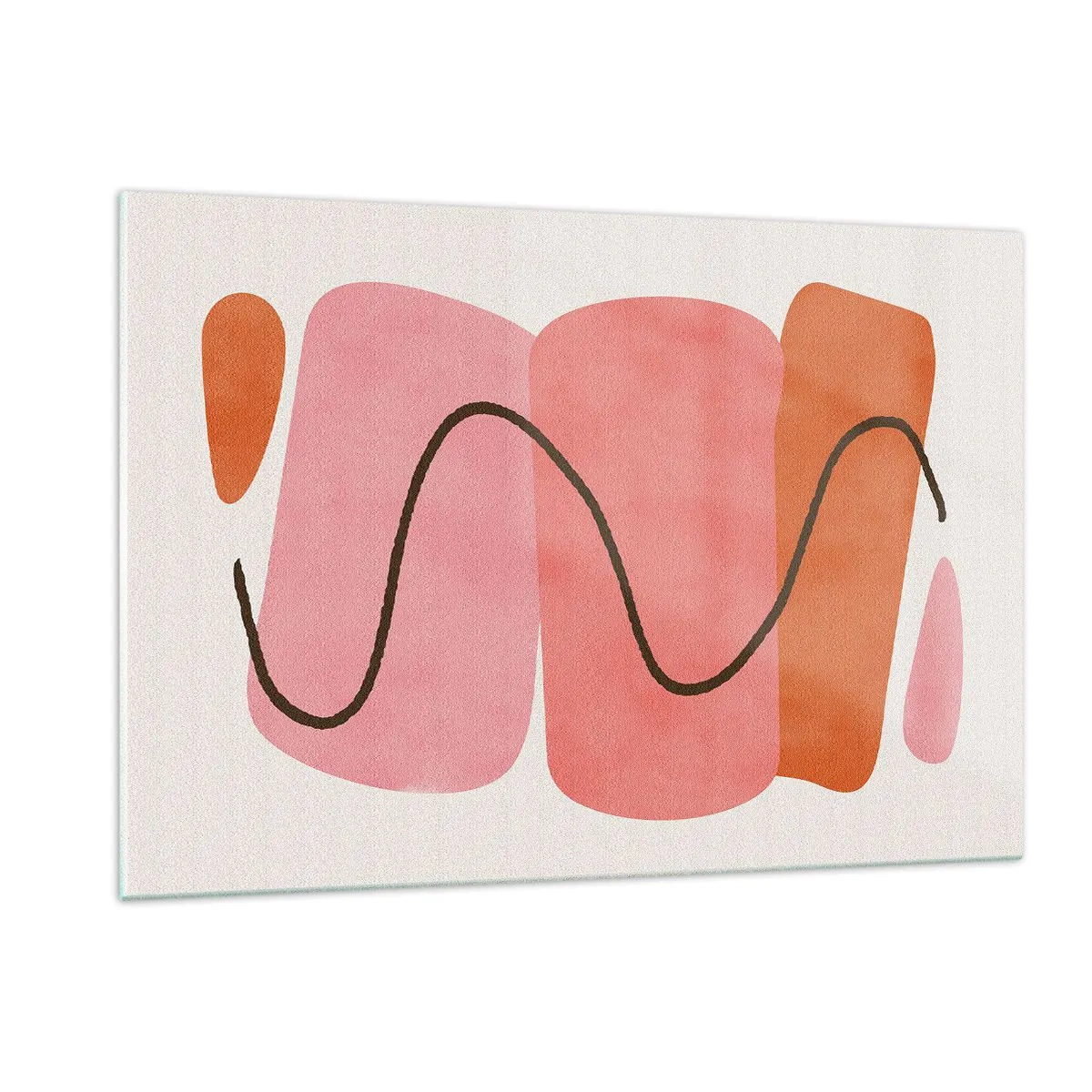 Quadro su vetro - Forme astratte in rosa e arancione con una linea nera - 120x80cm - Il delicato movimento delle forme - Decorazione murale moderna per soggiorno e camera da letto ARTTOR