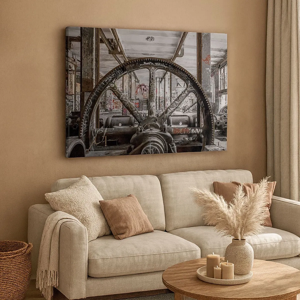 Quadro su tela - Stampe su Tela - Un vecchio meccanismo in un interno industriale abbandonato - 70x50cm - La vita segreta della fabbrica - Decorazione murale moderna per soggiorno e camera da letto ARTTOR