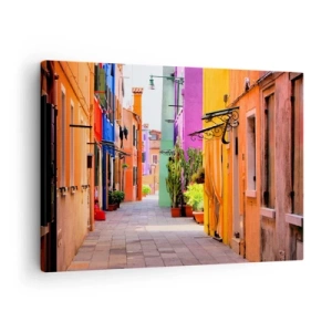Quadro su tela - Stampe su Tela - Una strada colorata con case popolari in tonalità chiare - 70x50cm - Angolo multicolore - Decorazione murale moderna per soggiorno e camera da letto ARTTOR