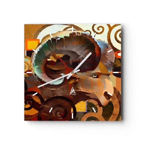 Orologio da parete - Orologio in Vetro - Un ariete simbolico in una composizione astratta - 30x30cm - Magie - religioni - riti - Decorazione murale moderna per soggiorno e camera da letto ARTTOR